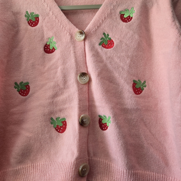 WOHO Pink Strawberry Embroidered Cardigan - Picture 3 of 8